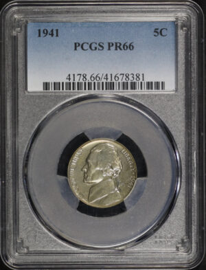 Obverse of this 1941 Jefferson Nickel PCGS PR-66
