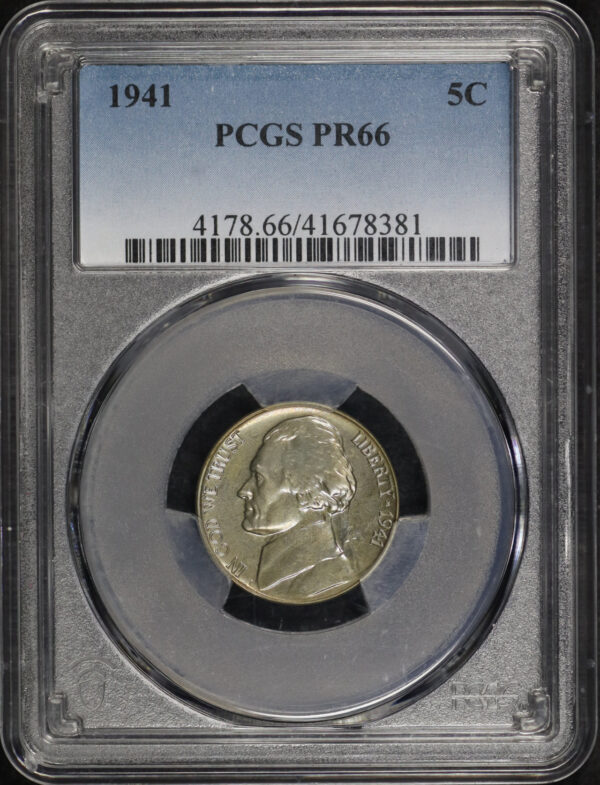 Obverse of this 1941 Jefferson Nickel PCGS PR-66