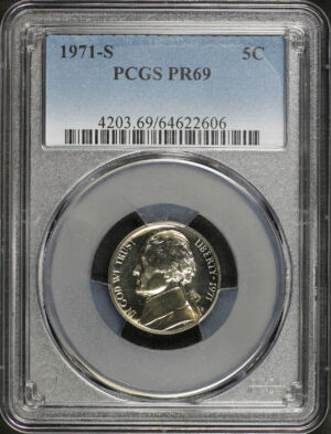 Obverse of this 1971-S Jefferson Nickel PCGS PR-69