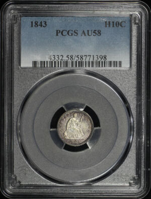 Obverse of this 1843 Liberty Seated Half Dime PCGS AU-58