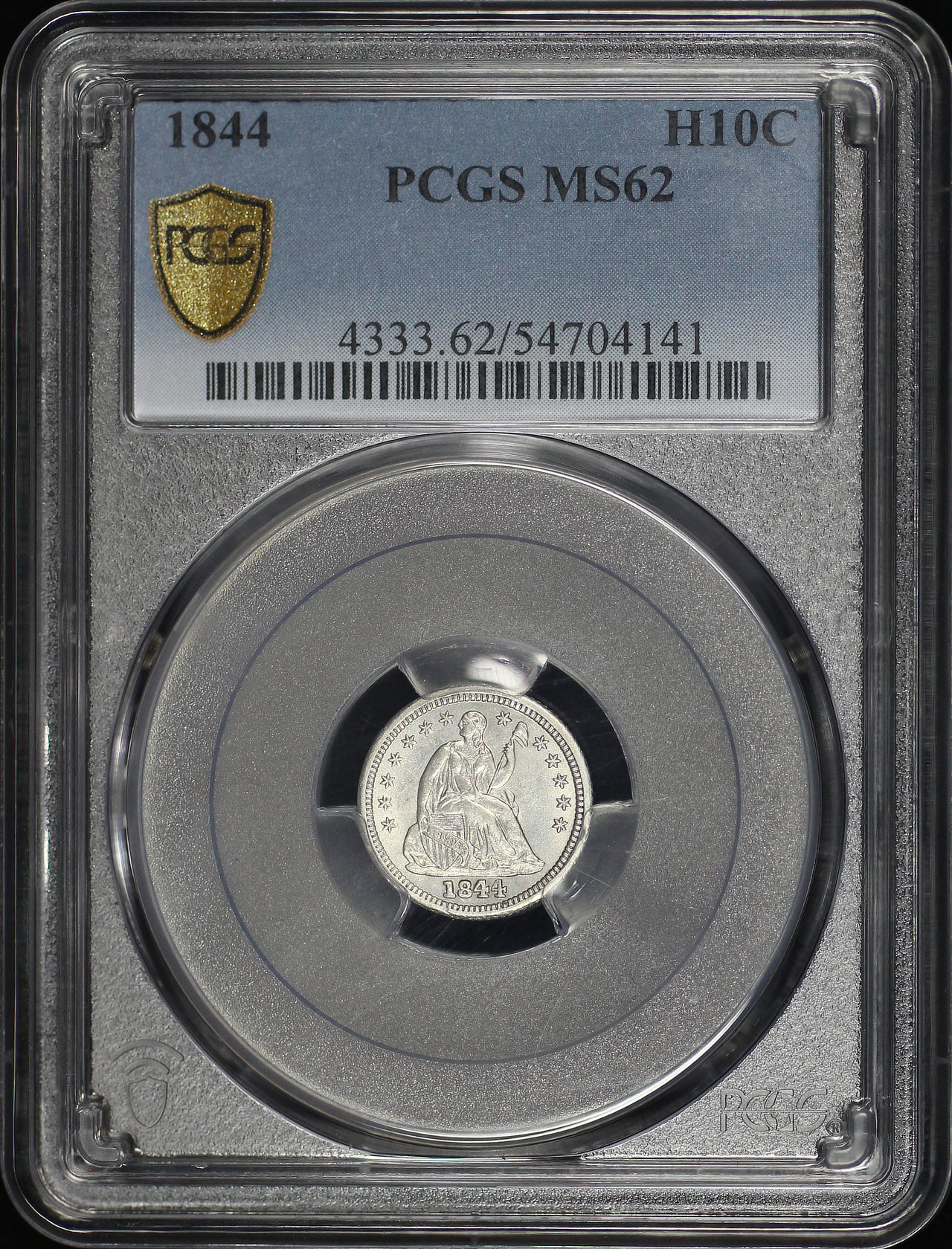 Obverse of this 1844 Liberty Seated Half Dime PCGS MS-62