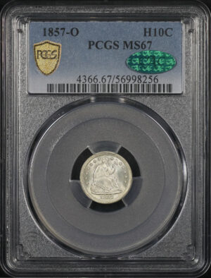 Obverse of this 1857-O Liberty Seated Half Dime PCGS MS-67 CAC