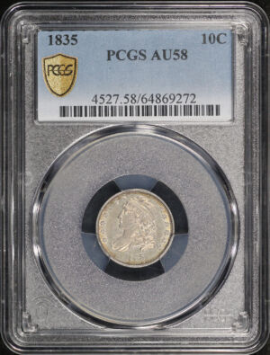 Obverse of this 1835 Capped Bust Dime PCGS AU-58