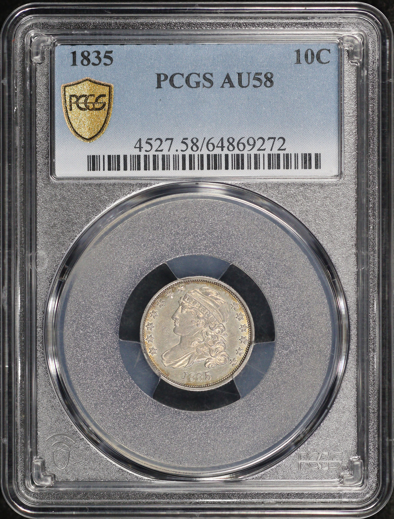 Obverse of this 1835 Capped Bust Dime PCGS AU-58