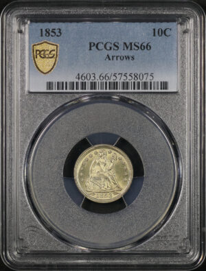 Obverse of this 1853 Liberty Seated Dime Arrows PCGS MS-66