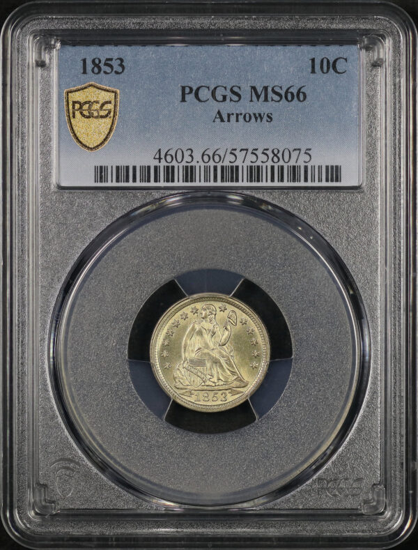 Obverse of this 1853 Liberty Seated Dime Arrows PCGS MS-66