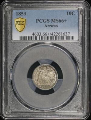 Obverse of this 1853 Liberty Seated Dime Arrows PCGS MS-66+