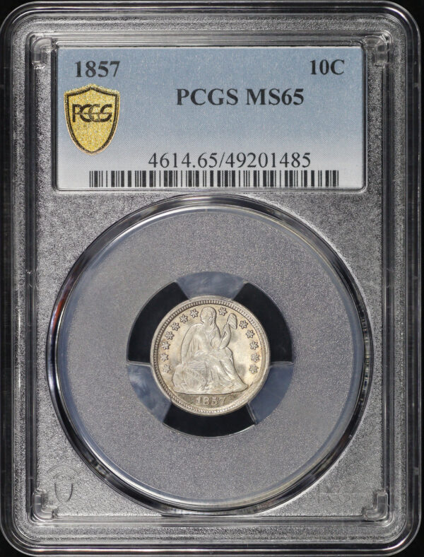 Obverse of this 1857 Liberty Seated Dime PCGS MS-65