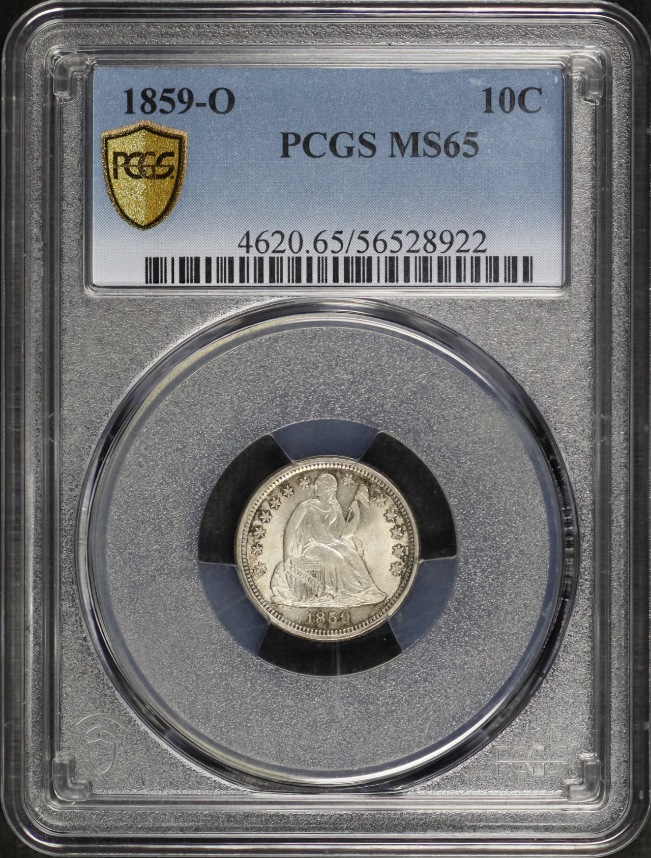 Obverse of this 1859-O Liberty Seated Dime PCGS MS-65