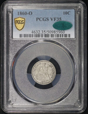 Obverse of this 1860-O Liberty Seated Dime PCGS VF-35 CAC