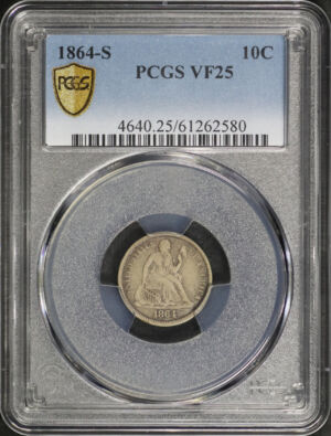 Obverse of this 1864-S Liberty Seated Dime PCGS VF-25