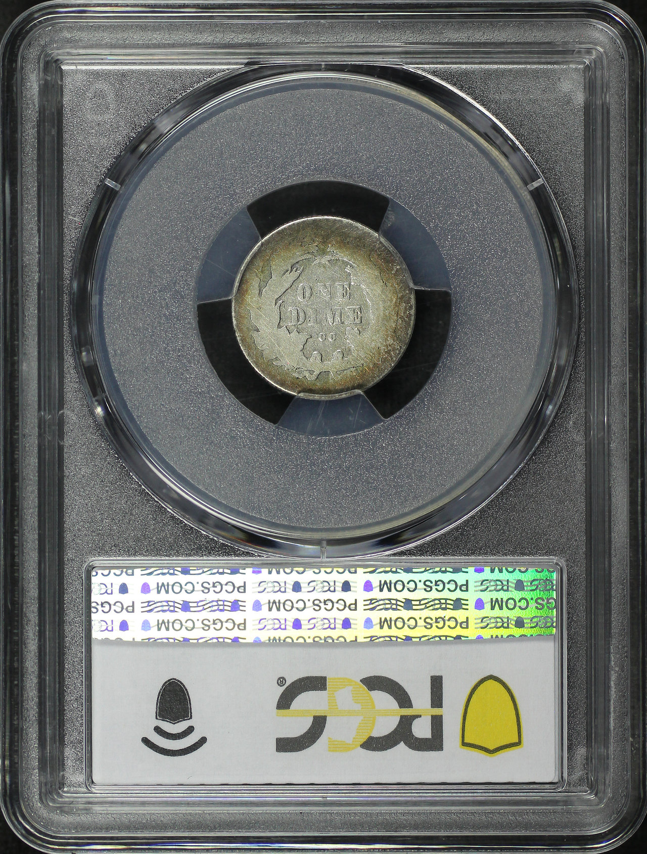 Reverse of this 1875-CC Liberty Seated Dime Mintmark Above Bow PCGS AG-03