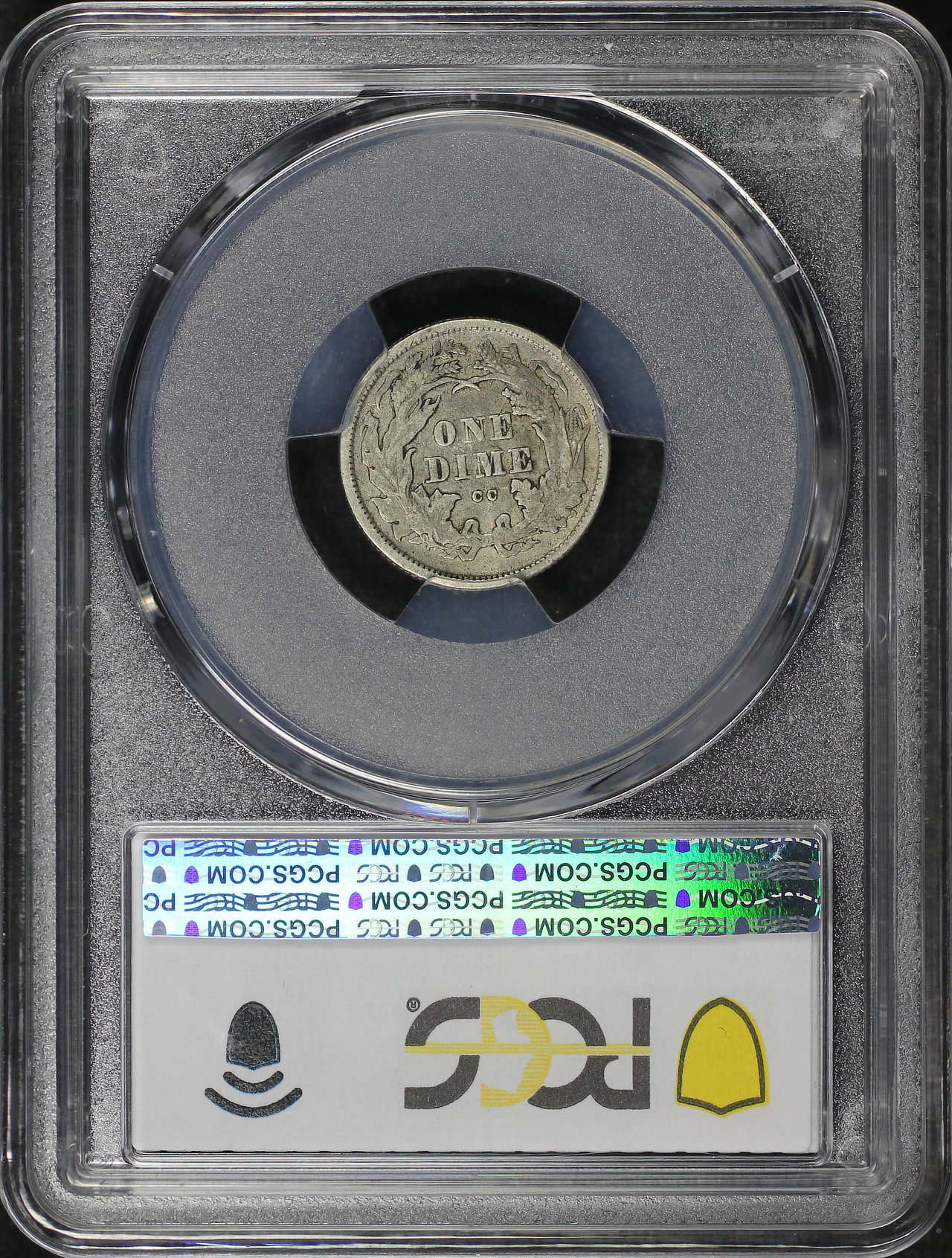 Reverse of this 1875-CC Liberty Seated Dime Mintmark Above Bow PCGS XF-40