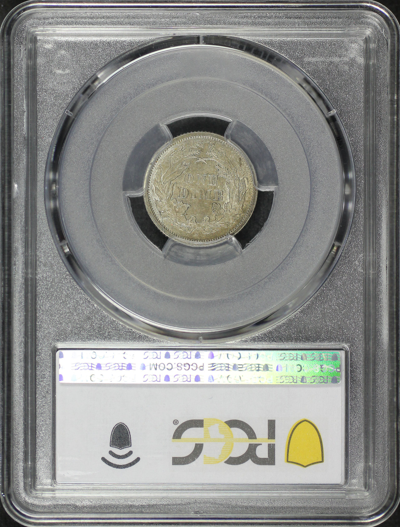 Reverse of this 1875-S Liberty Seated Dime Mintmark Below Bow PCGS AU-53