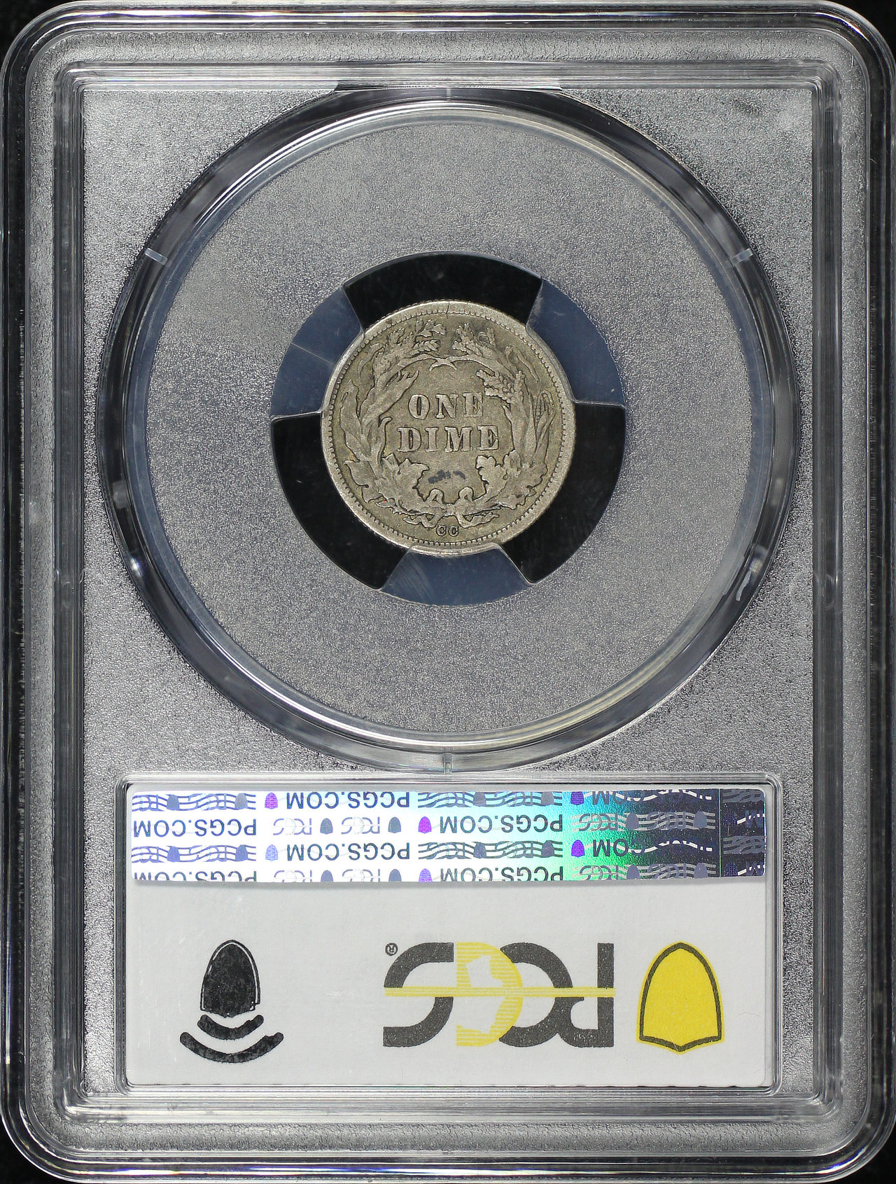 Reverse of this 1876-CC Liberty Seated Dime PCGS VF-35