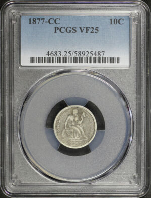 Obverse of this 1877-CC Liberty Seated Dime PCGS VF-25
