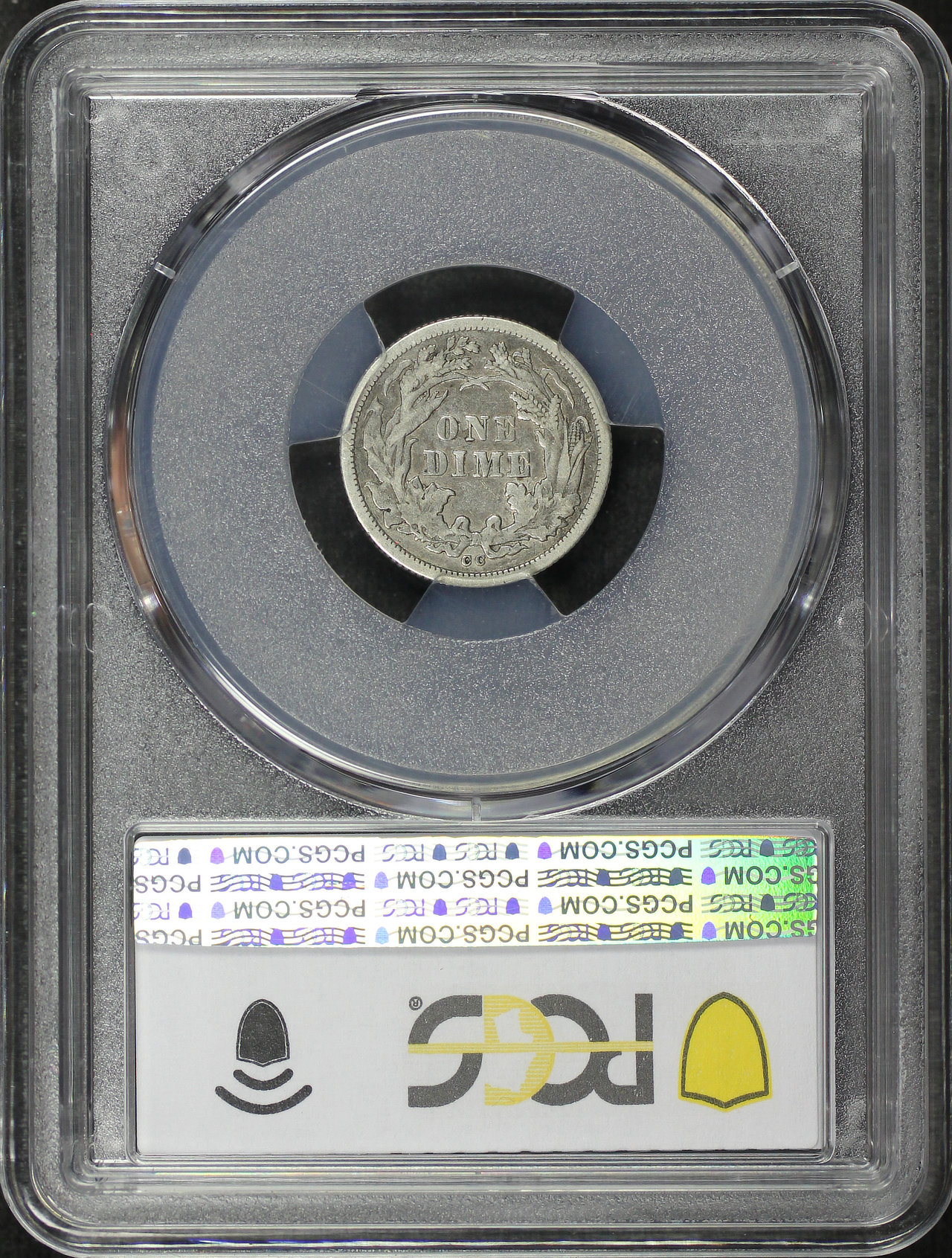 Reverse of this 1877-CC Liberty Seated Dime PCGS VF-25