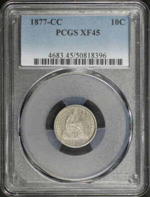 Obverse of this 1877-CC Liberty Seated Dime PCGS XF-45