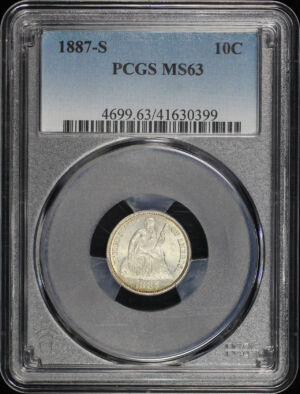 Obverse of this 1887-S Liberty Seated Dime PCGS MS-63