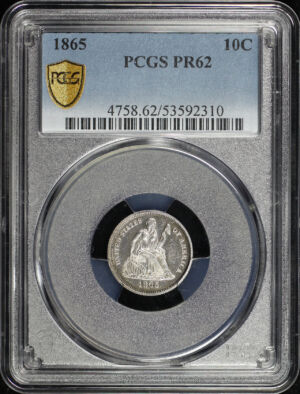 Obverse of this 1865 Liberty Seated Dime PCGS PR-62