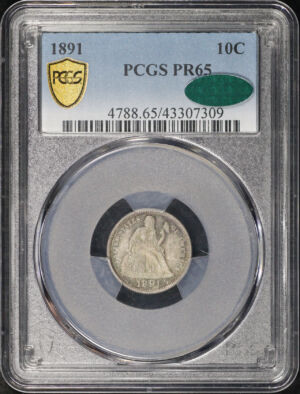 Obverse of this 1891 Liberty Seated Dime PCGS PR-65 CAC