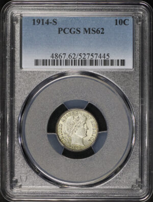 Obverse of this 1914-S Barber Dime PCGS MS-62