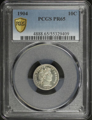 Obverse of this 1904 Barber Dime PCGS PR-65