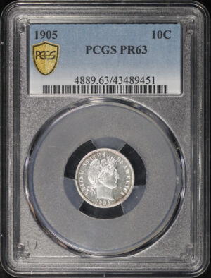 Obverse of this 1905 Barber Dime PCGS PR-63
