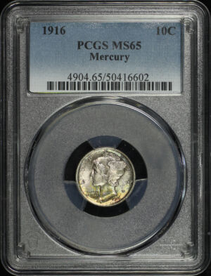 Obverse of this 1916 Mercury Dime PCGS MS-65