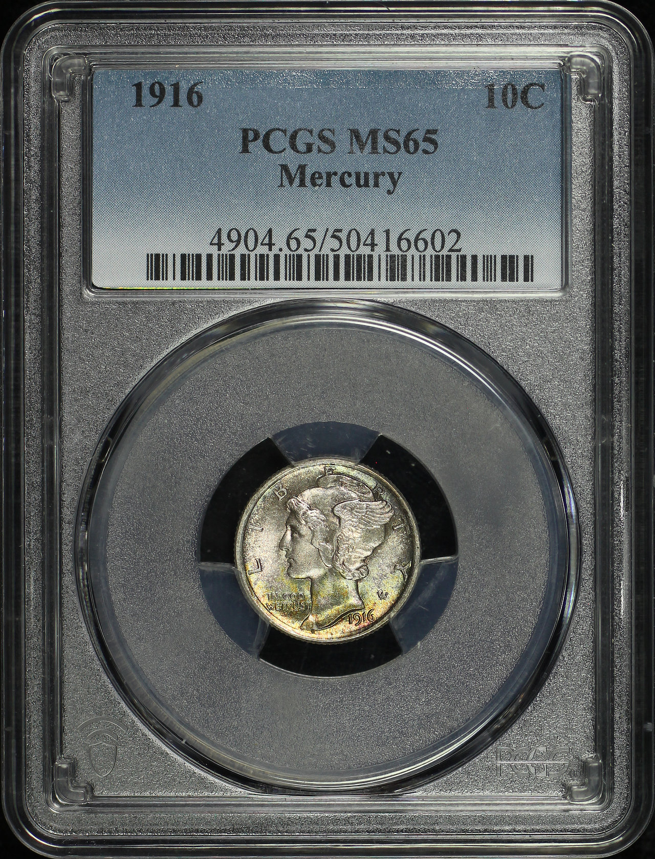 Obverse of this 1916 Mercury Dime PCGS MS-65