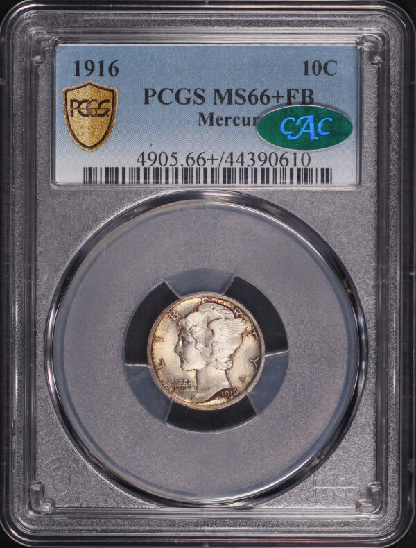 Obverse of this 1916 Mercury Dime PCGS MS-66+ FB CAC