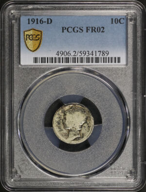 Obverse of this 1916-D Mercury Dime PCGS Fr-02