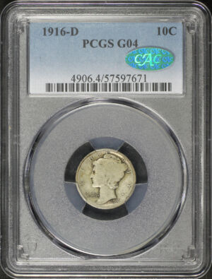 Obverse of this 1916-D Mercury Dime PCGS G-04 CAC
