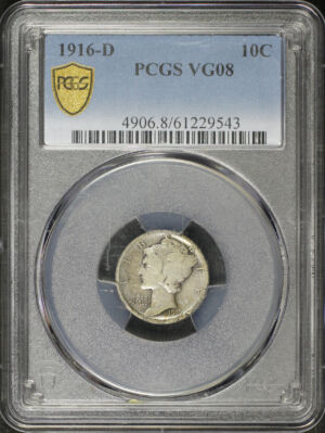 Obverse of this 1916-D Mercury Dime PCGS VG-08