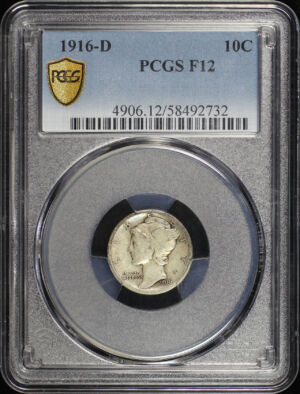 Obverse of this 1916-D Mercury Dime PCGS F-12