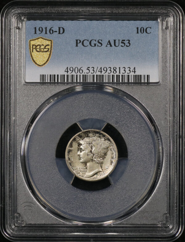 Obverse of this 1916-D Mercury Dime PCGS AU-53