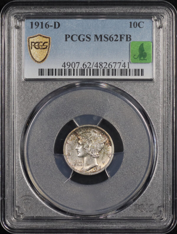 Obverse of this 1916-D Mercury Dime PCGS MS-62 FB CMQ