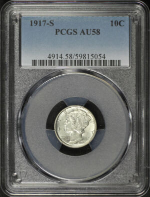 Obverse of this 1917-S Mercury Dime PCGS AU-58