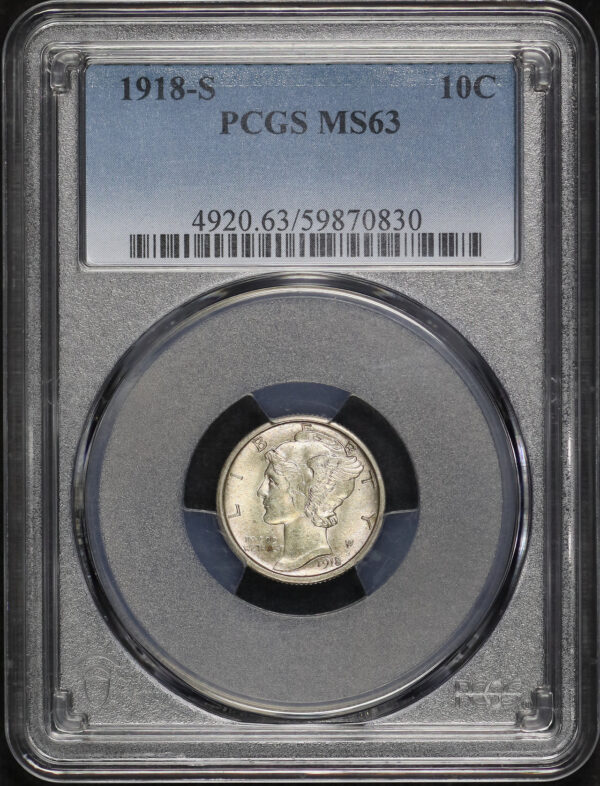 Obverse of this 1918-S Mercury Dime PCGS MS-63