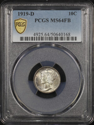 Obverse of this 1919-D Mercury Dime PCGS MS-64 FB