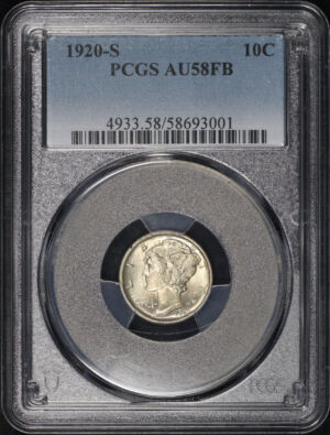 Obverse of this 1920-S Mercury Dime PCGS AU-58 FB