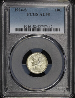 Obverse of this 1924-S Mercury Dime PCGS AU-58