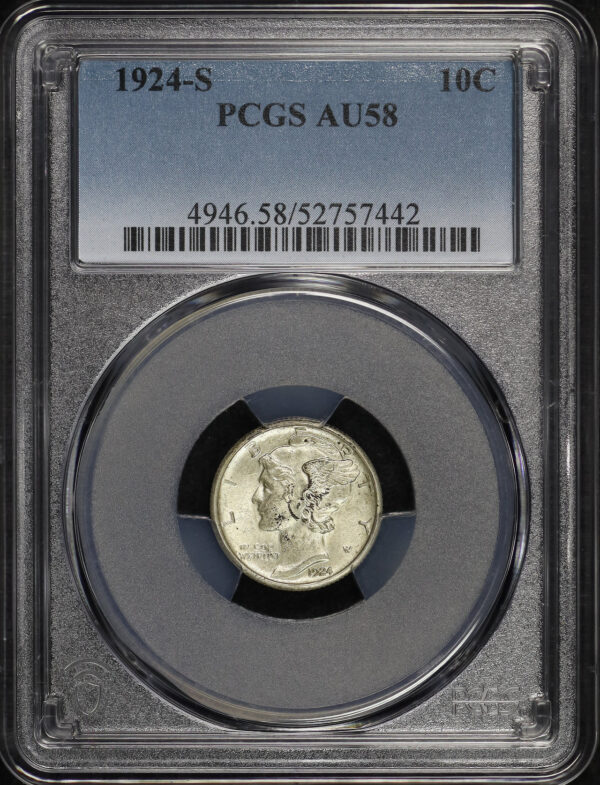 Obverse of this 1924-S Mercury Dime PCGS AU-58