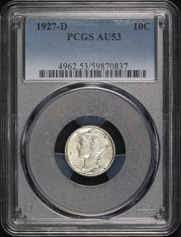 Obverse of this 1927-D Mercury Dime PCGS AU-53