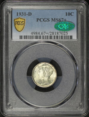 Obverse of this 1931-D Mercury Dime PCGS MS-67+ CAC