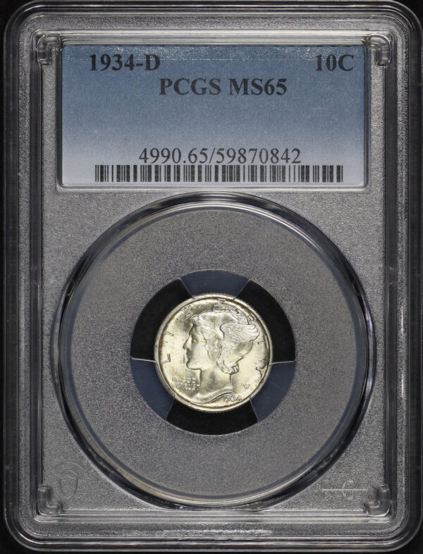 Obverse of this 1934-D Mercury Dime PCGS MS-65