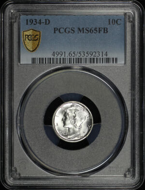 Obverse of this 1934-D Mercury Dime PCGS MS-65 FB