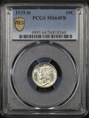 Obverse of this 1935-D Mercury Dime PCGS MS-64 FB