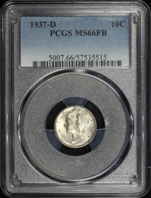 Obverse of this 1937-D Mercury Dime PCGS MS-66 FB
