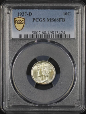 Obverse of this 1937-D Mercury Dime PCGS MS-68 FB